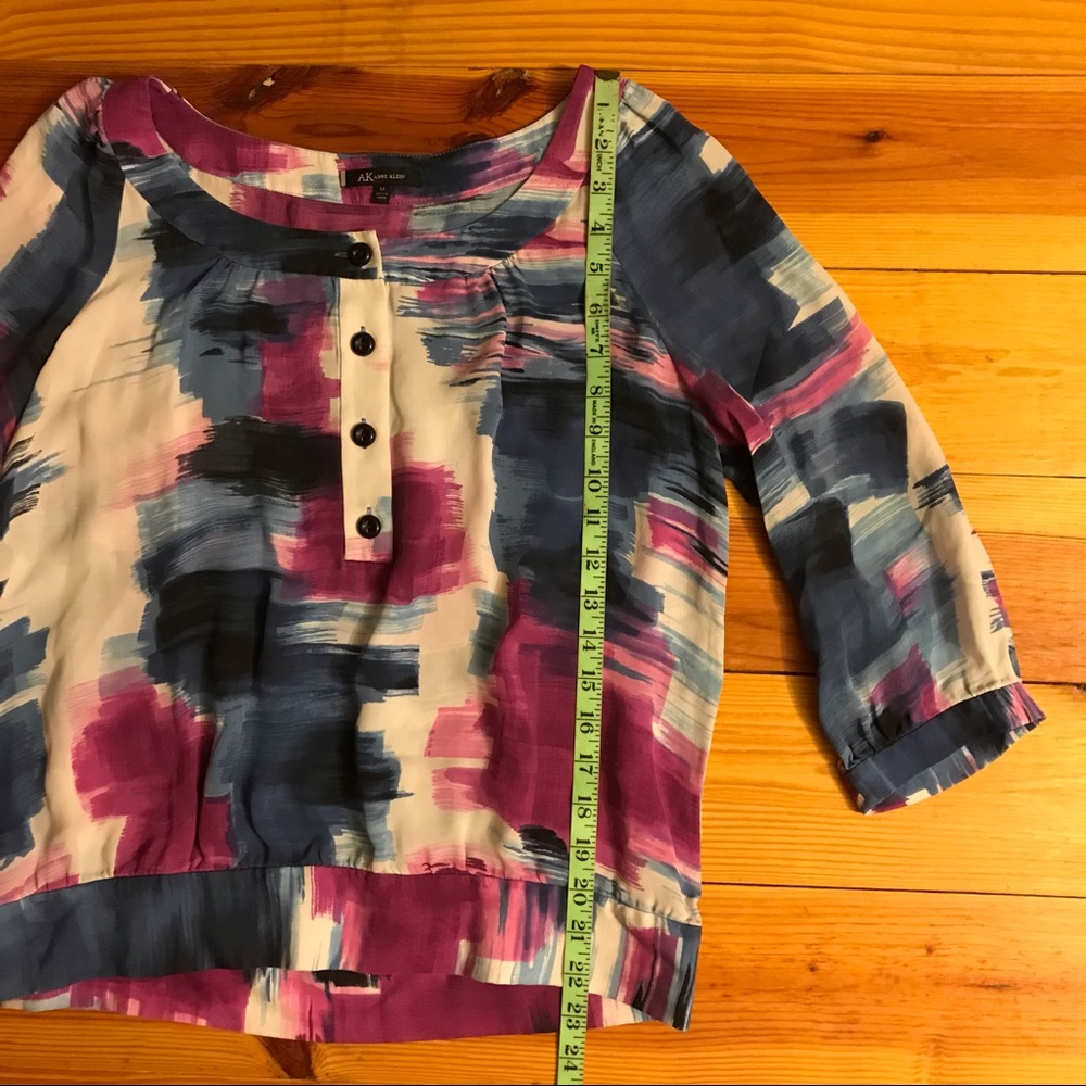 Anne Klein Purple Blue Silk 3/4 Sleeve Blouse, EUC, M - Picture 9 of 15